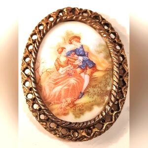 Vintage Victorian ceramic Pendant Style with Romantic Scene